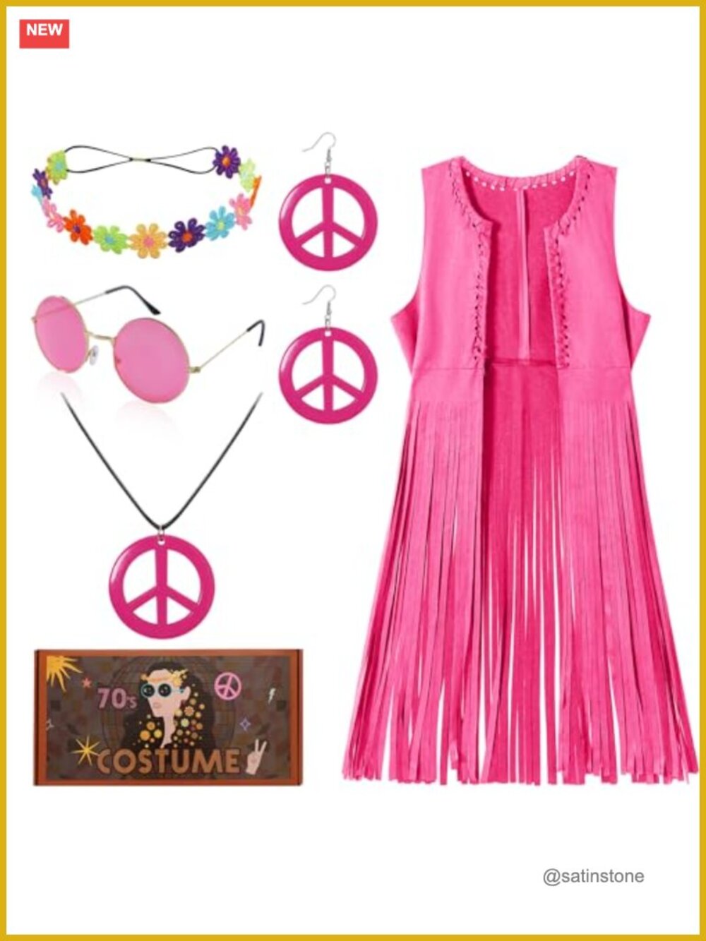 70s Disco Hippie Costume Fringe Vest Set Polyester Cotton